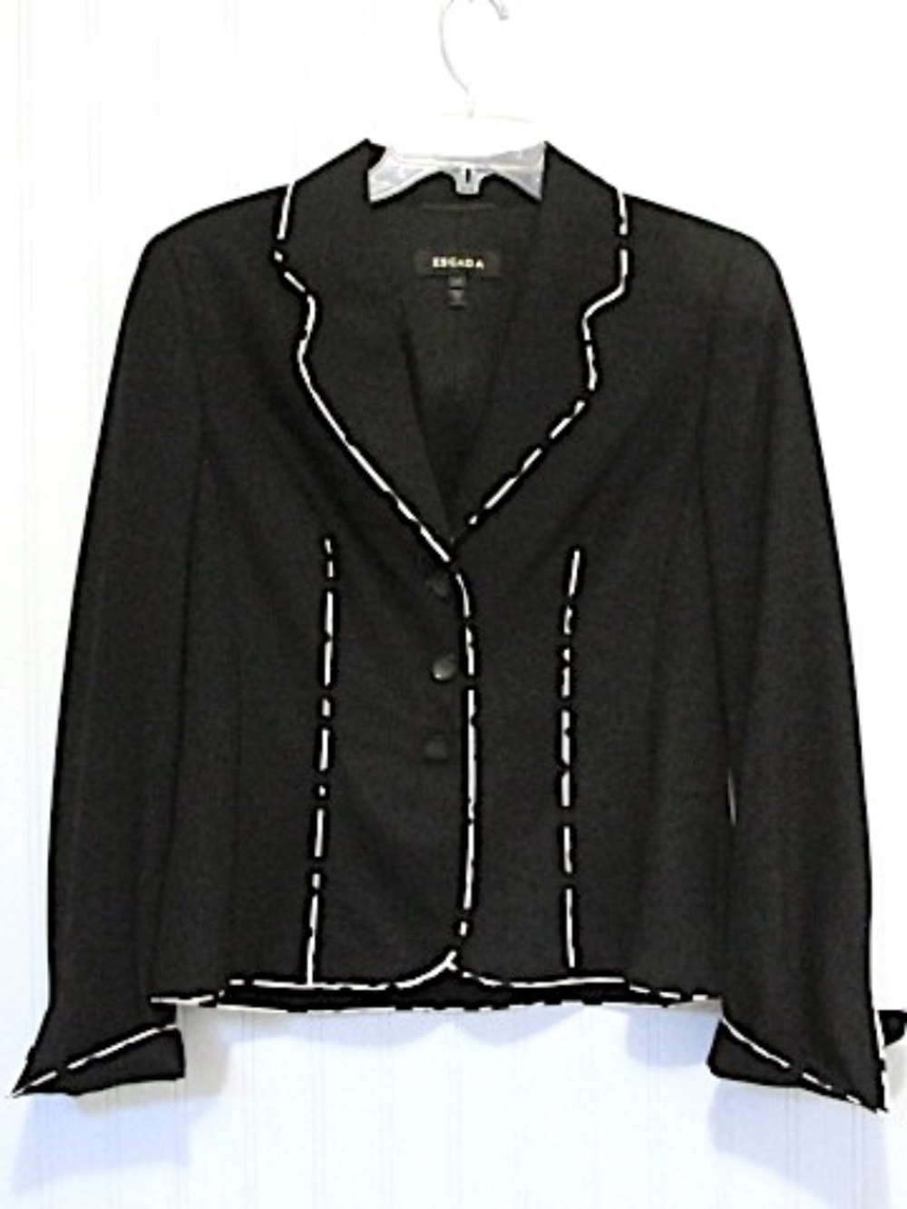 ESCADA Black White Piping Fitted Blazer, Size EU38